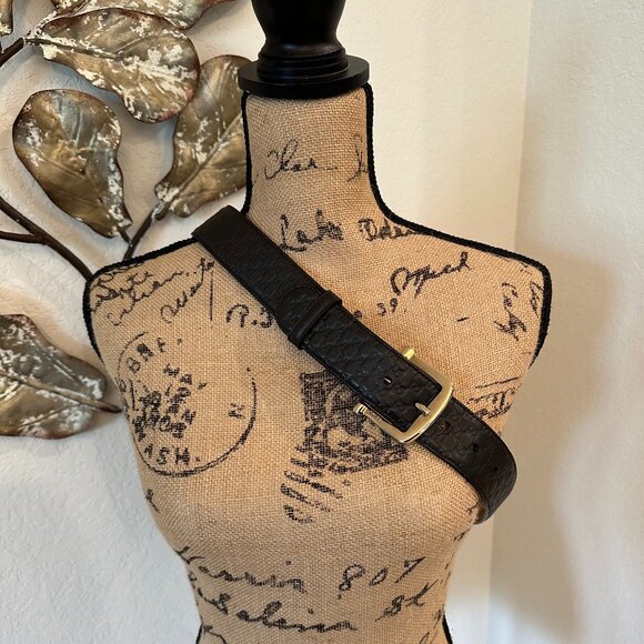 🖤 Authentic Gucci Brown Leather Embossed GG Belt | Gold Buckle | Size 90/36 - Picture 1 of 8